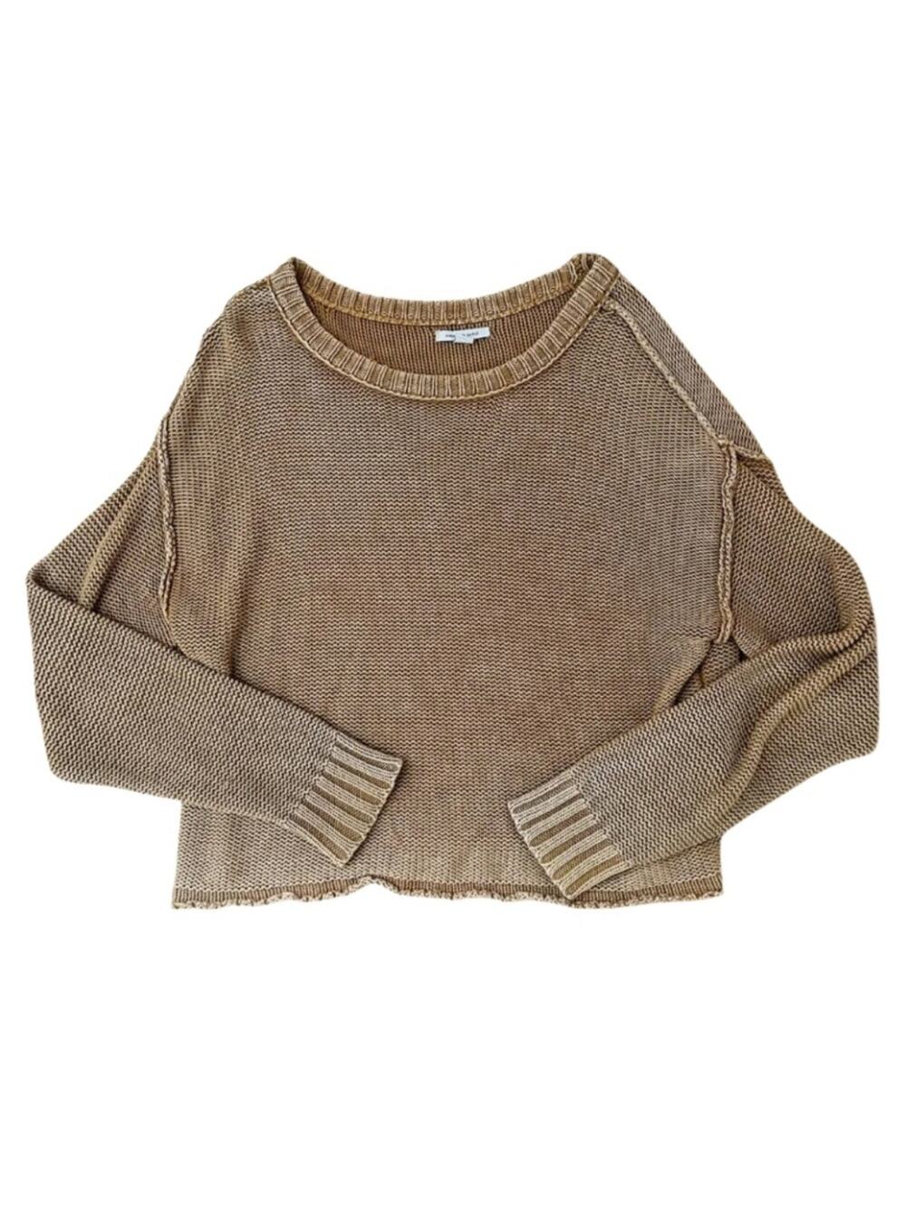 American Eagle Outfitters Cropped Crewneck Sweater in Camel M #0188